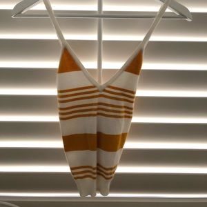 Yellow and white striped knitted tank
